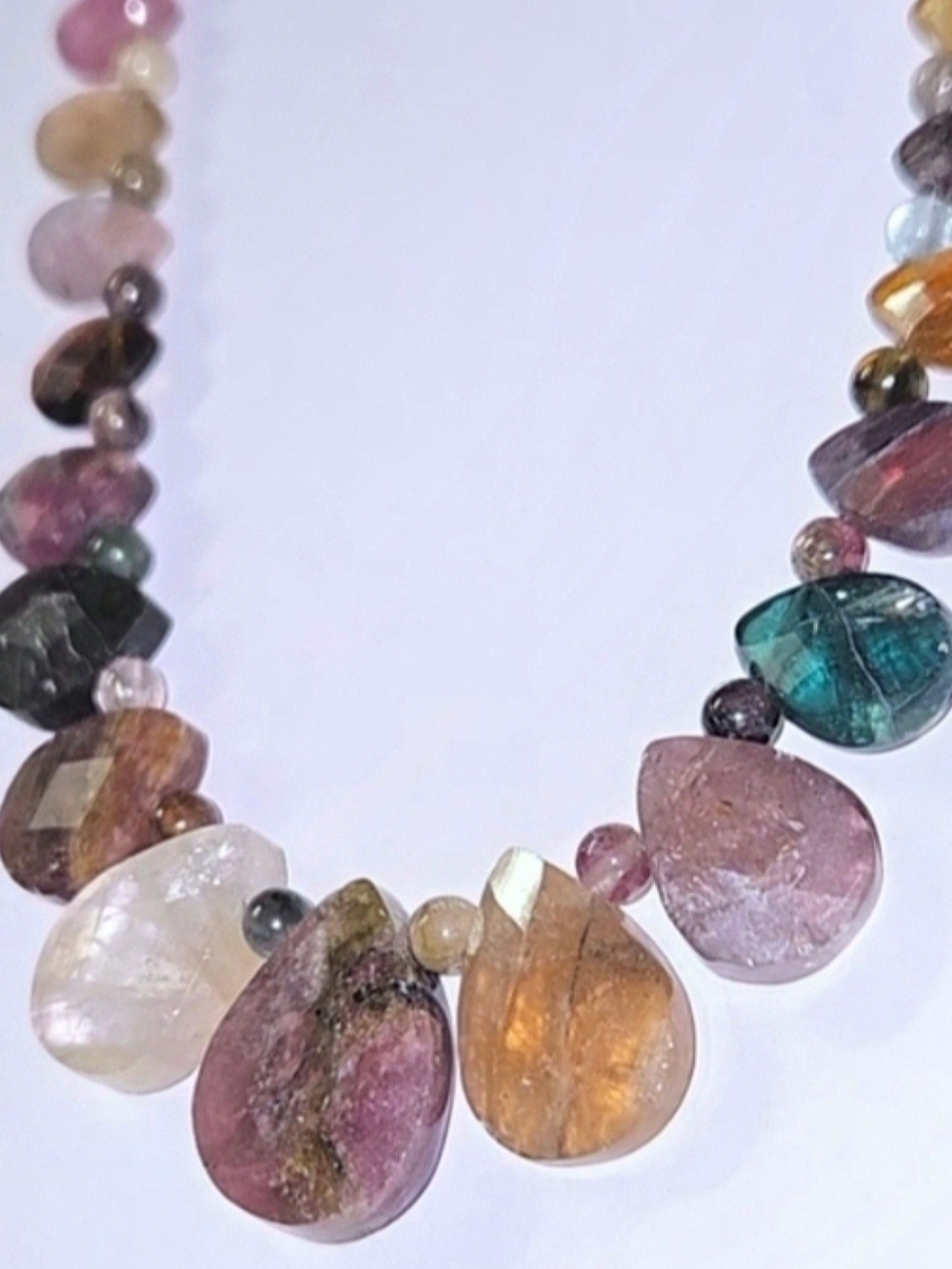 Multi color tourmaline beaded necklace faceted briolette cut gems